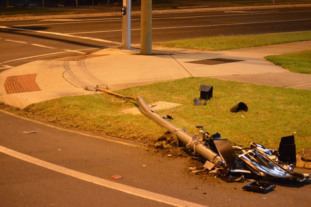 A semi-trailer has taken out a set of traffic lights on the corner of Guy and Wood St overnight. A semi-trailer has taken out a set of traffic lights on the corner of Guy and Wood St overnight.